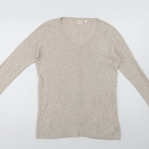 Gap Womens Beige V-Neck  Cotton Pullover Jumper Size M