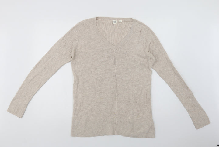 Gap Womens Beige V-Neck Cotton Pullover Jumper Size M