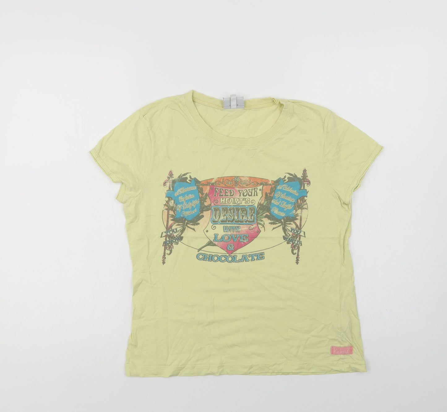 Kickers Womens Yellow  Cotton Basic T-Shirt Size 12 Crew Neck - Love & Chocolate