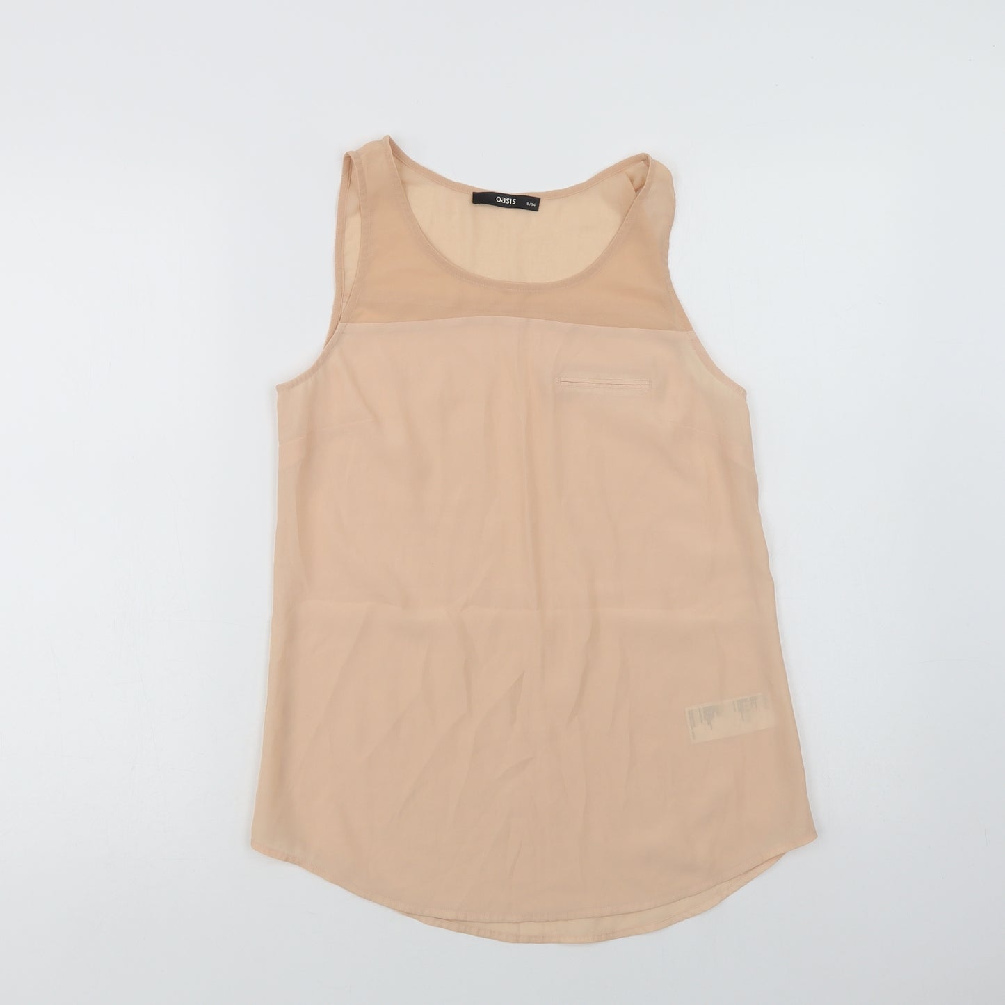 Oasis Womens Beige  Polyester Basic Blouse Size 8 Round Neck