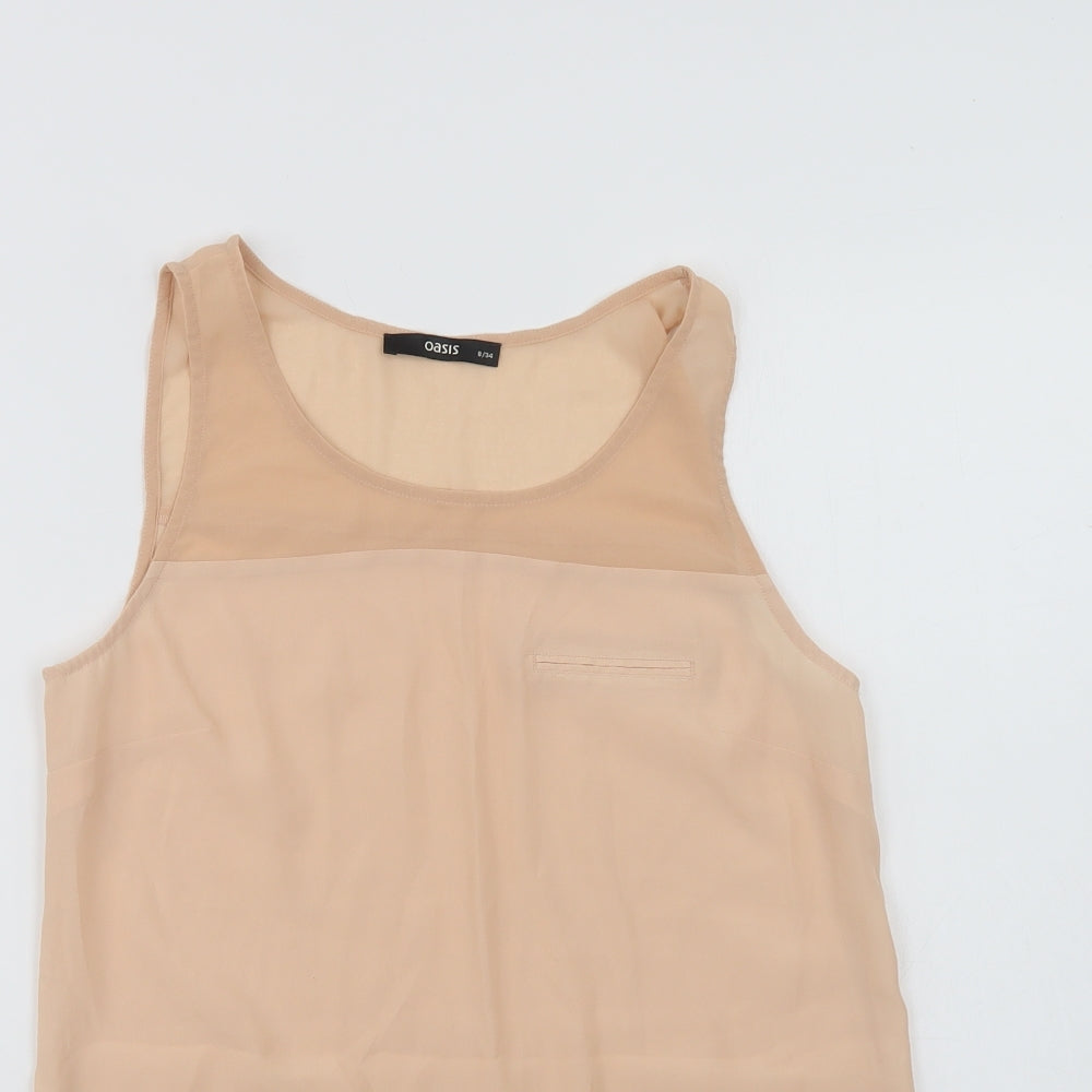 Oasis Womens Beige  Polyester Basic Blouse Size 8 Round Neck