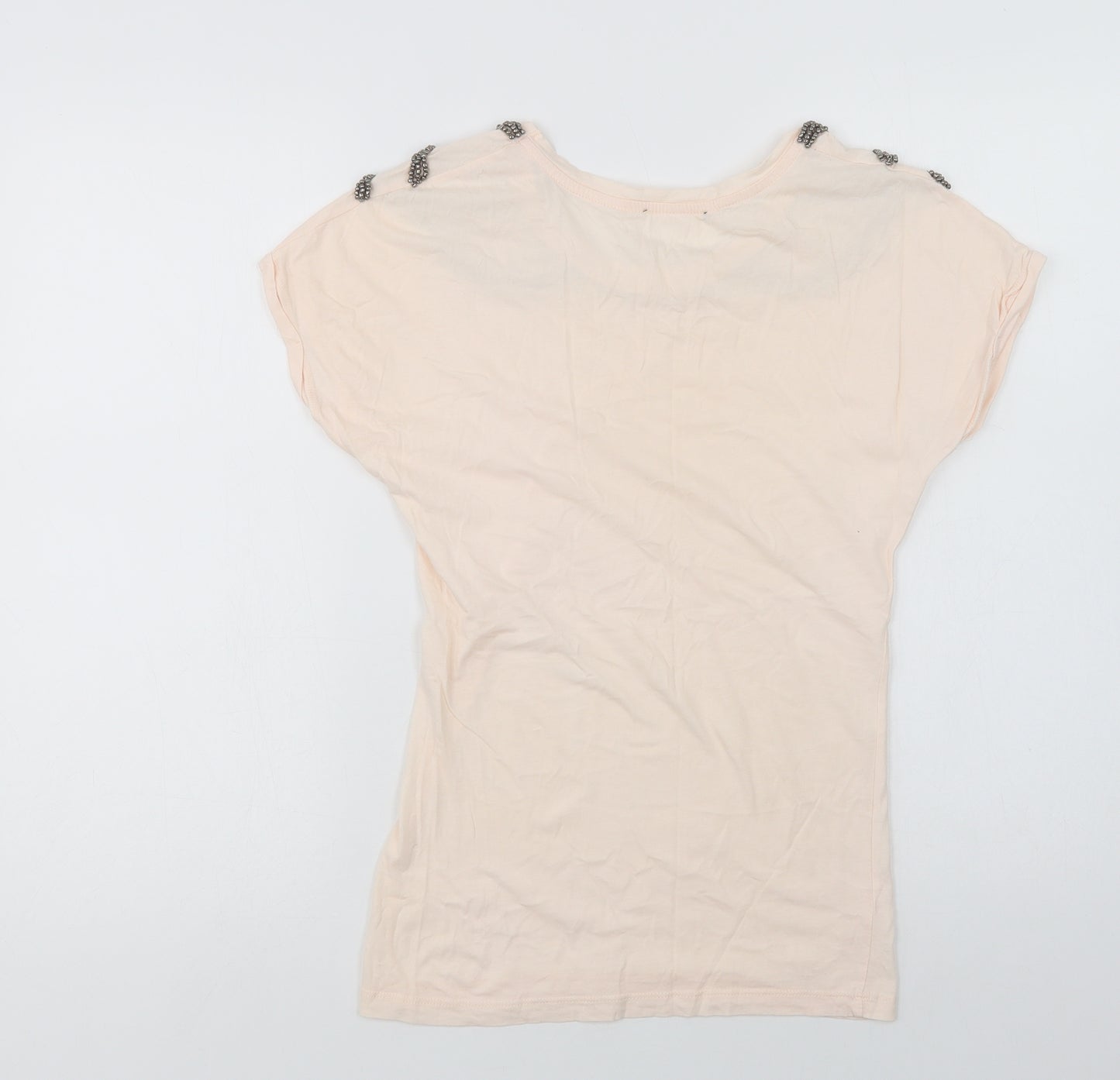 Preworn Womens Pink   Basic T-Shirt Size 8 Crew Neck - Embellished Neckline