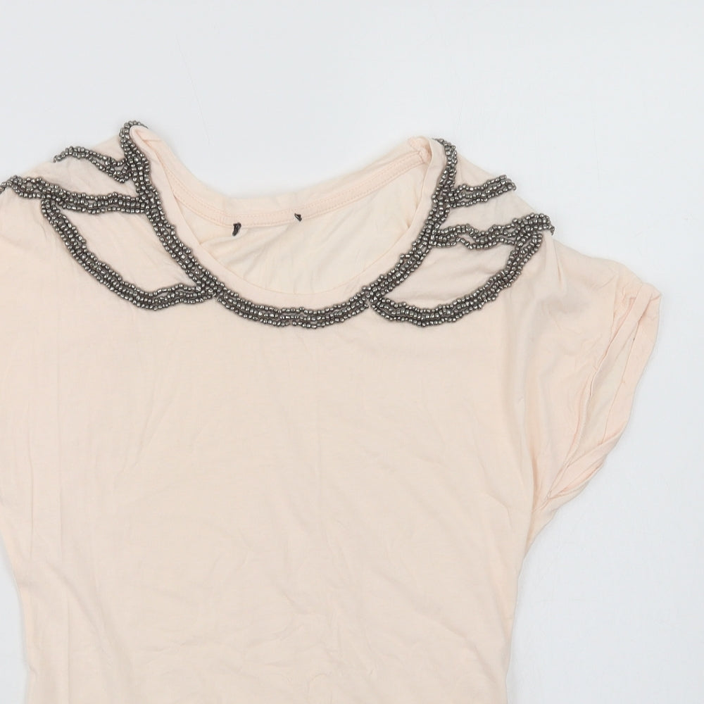 Preworn Womens Pink   Basic T-Shirt Size 8 Crew Neck - Embellished Neckline