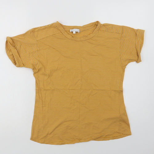 Warehouse Womens Yellow Striped Cotton Basic T-Shirt Size 8 Crew Neck