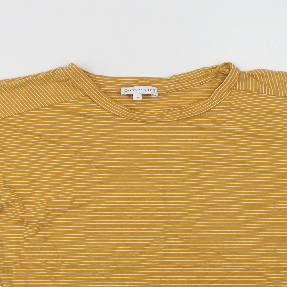 Warehouse Womens Yellow Striped Cotton Basic T-Shirt Size 8 Crew Neck
