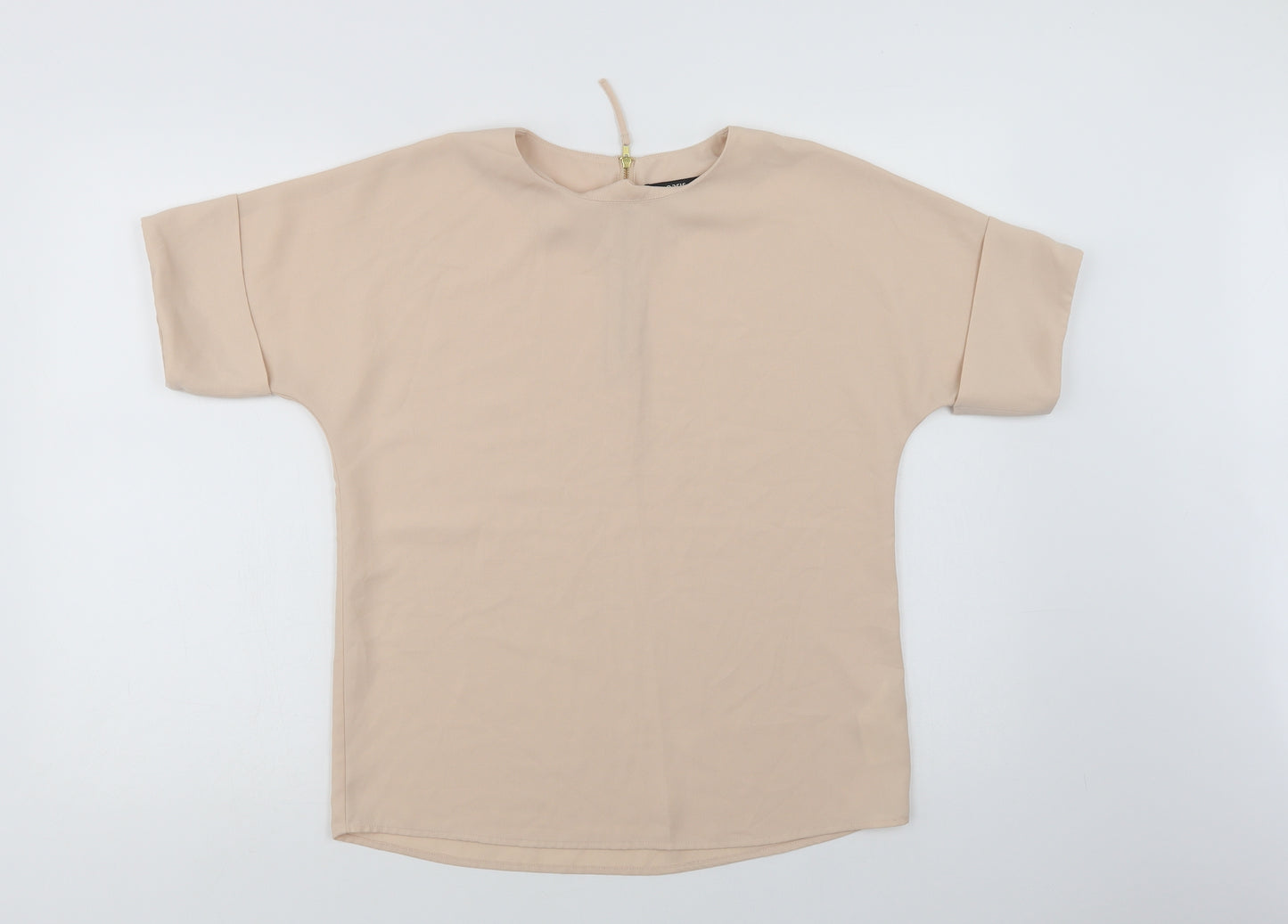 Oasis Womens Beige  Polyester Basic Blouse Size 8 Crew Neck
