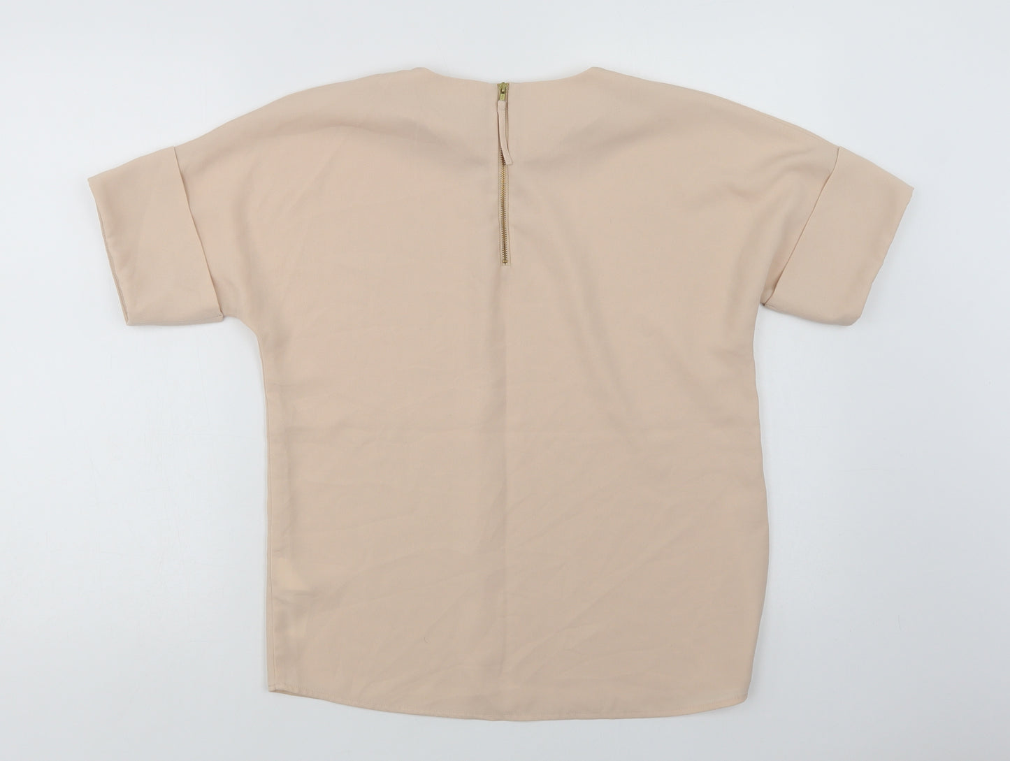 Oasis Womens Beige  Polyester Basic Blouse Size 8 Crew Neck