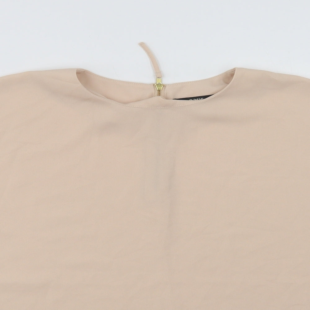 Oasis Womens Beige  Polyester Basic Blouse Size 8 Crew Neck