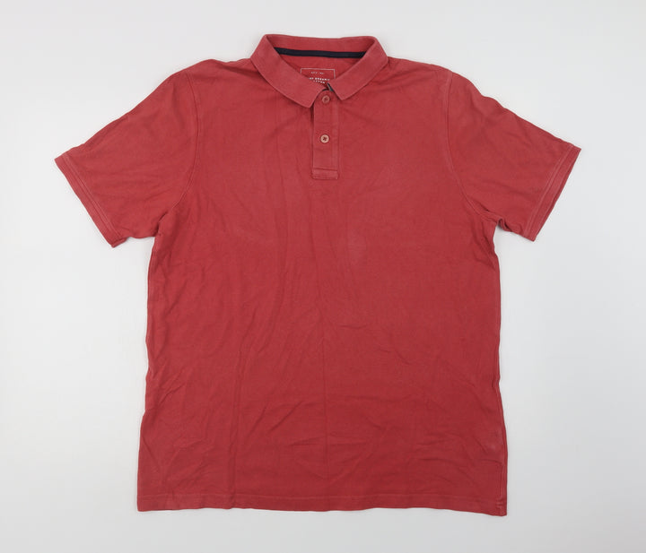 John Lewis Mens Red Cotton Polo Size XL Collared Button
