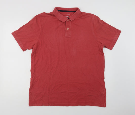 Front view of John Lewis men’s red cotton polo, size XL, collared button