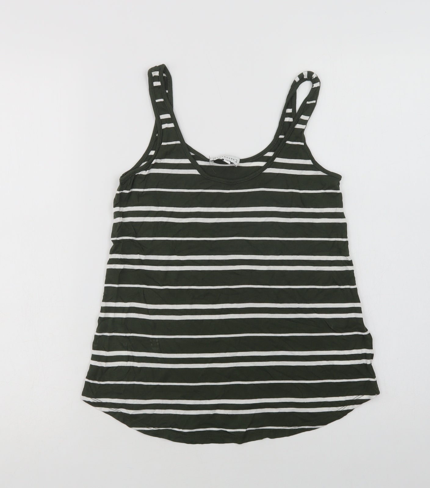 Warehouse Womens Green Striped Viscose Basic Tank Size 8 Scoop Neck