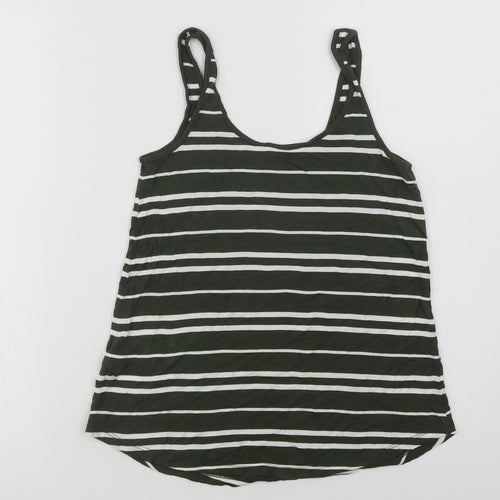 Warehouse Womens Green Striped Viscose Basic Tank Size 8 Scoop Neck