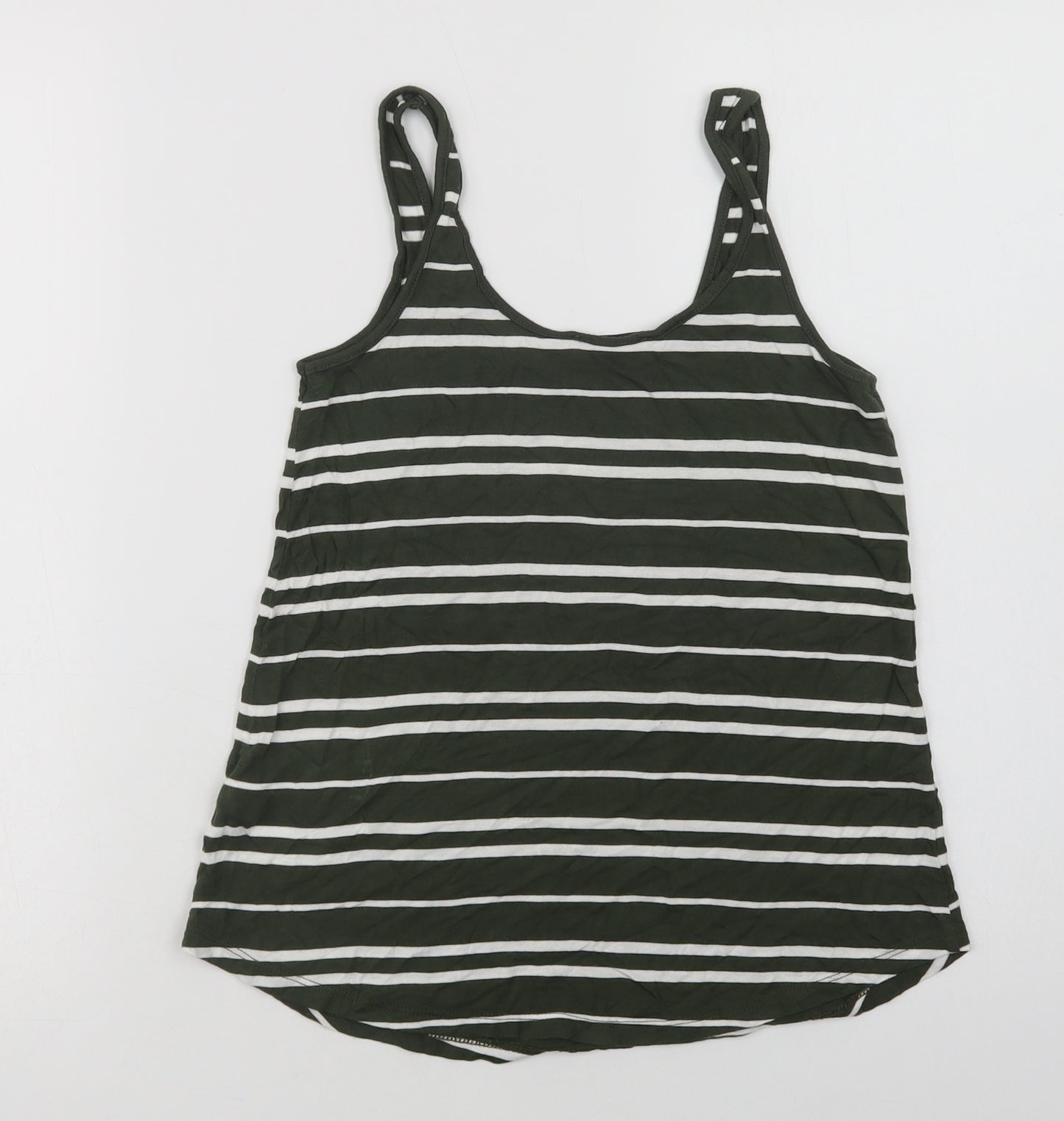 Warehouse Womens Green Striped Viscose Basic Tank Size 8 Scoop Neck