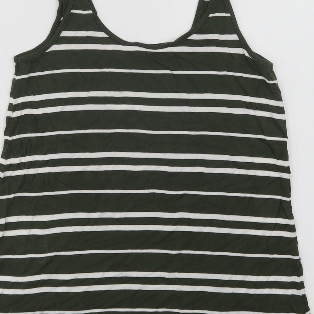 Warehouse Womens Green Striped Viscose Basic Tank Size 8 Scoop Neck