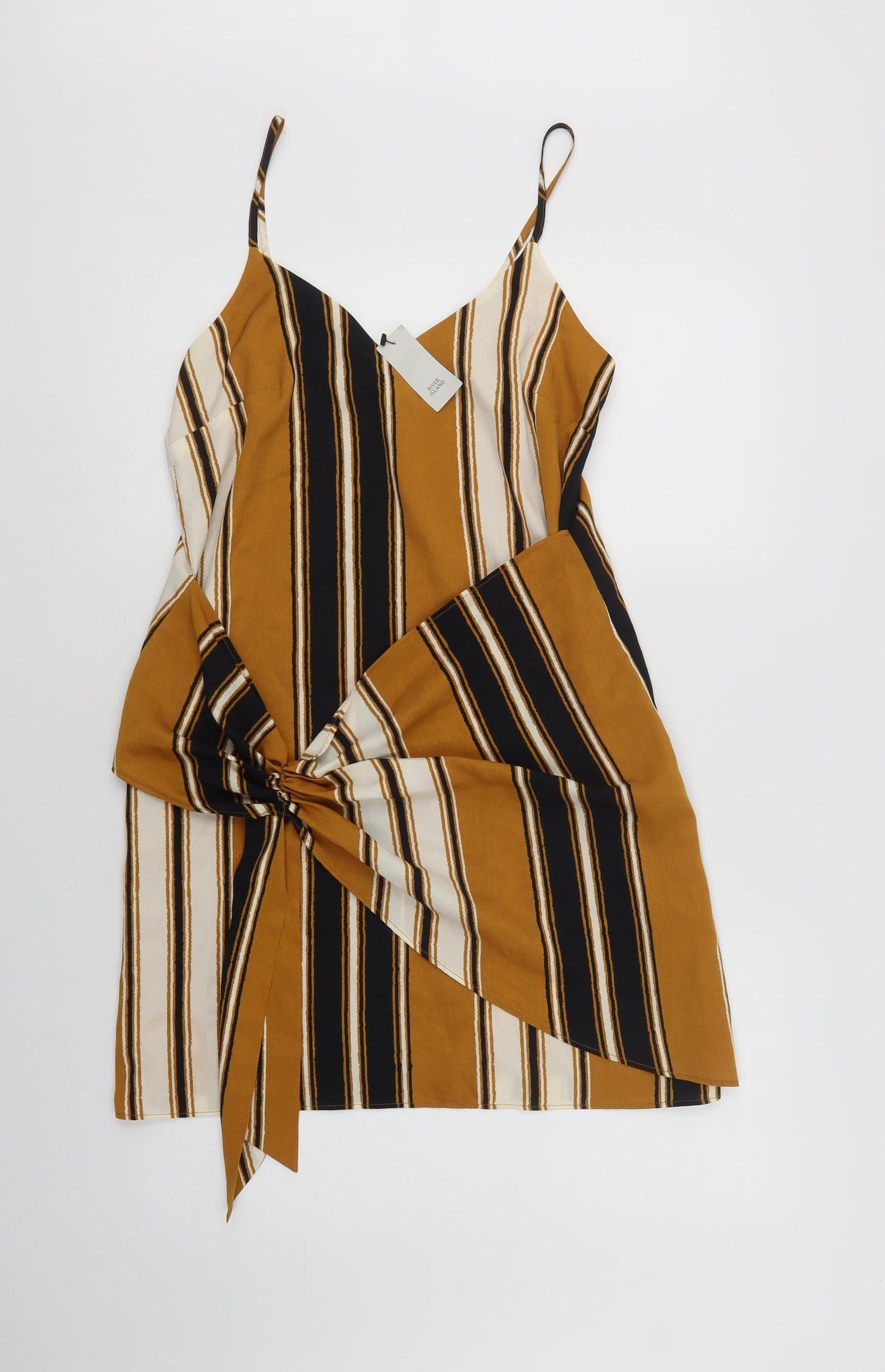 River Island Womens Yellow Striped Polyester Mini  Size 8  V-Neck