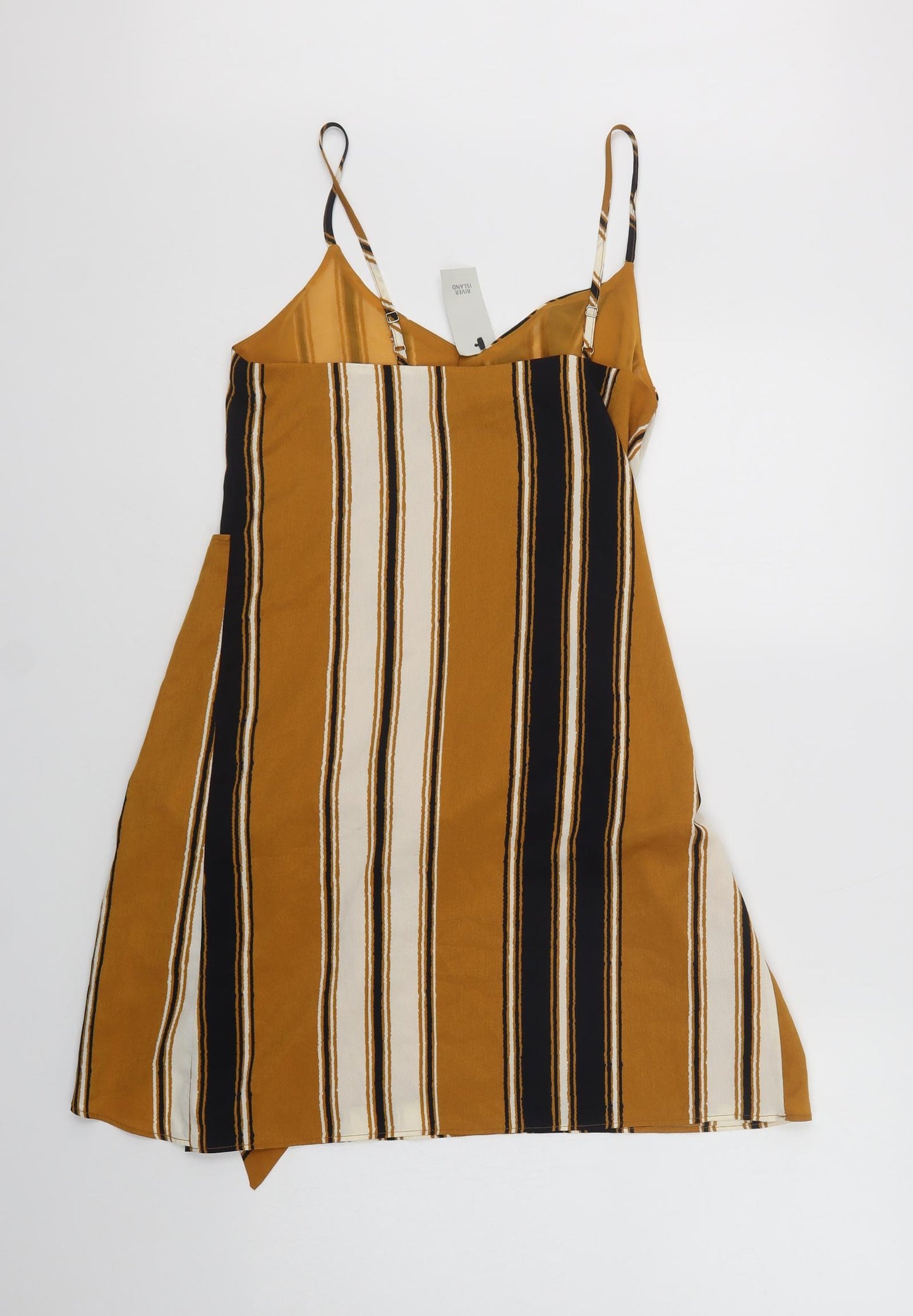 River Island Womens Yellow Striped Polyester Mini  Size 8  V-Neck