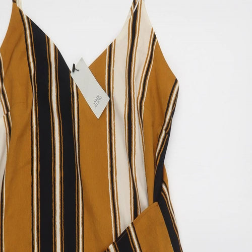 River Island Womens Yellow Striped Polyester Mini  Size 8  V-Neck