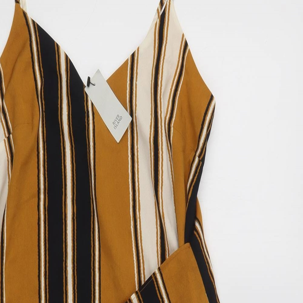 River Island Womens Yellow Striped Polyester Mini  Size 8  V-Neck