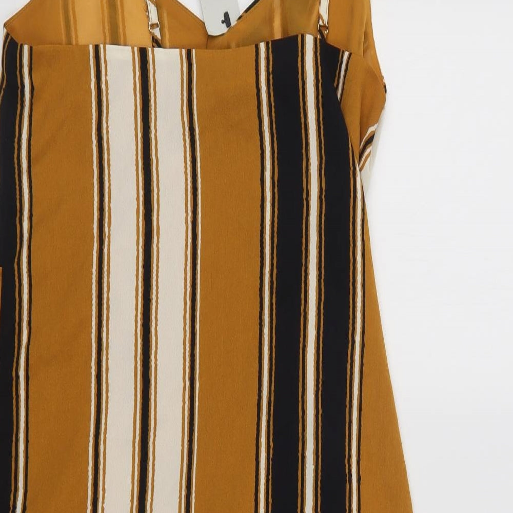 River Island Womens Yellow Striped Polyester Mini  Size 8  V-Neck