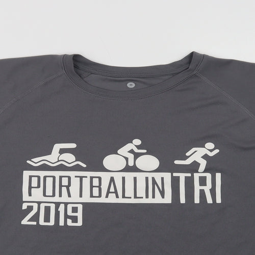 SPIRO Mens Grey  Polyester Basic T-Shirt Size M Crew Neck  - Portballin Tri