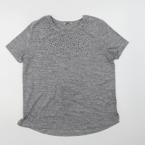 TU Womens Grey  Polyester Basic Blouse Size 14 Crew Neck