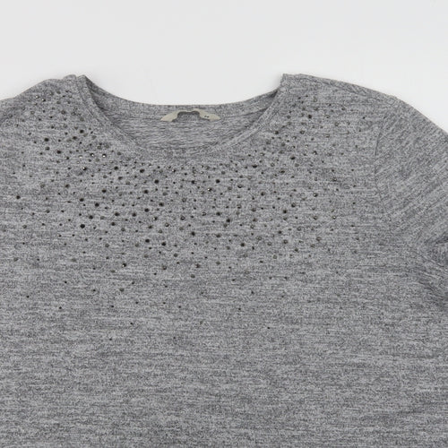 TU Womens Grey  Polyester Basic Blouse Size 14 Crew Neck