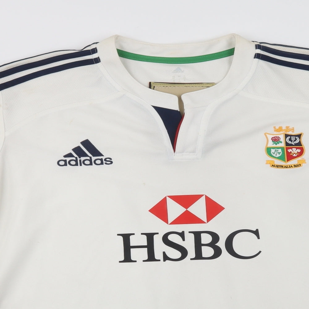 adidas Mens White  Polyester Jersey T-Shirt Size XL V-Neck  - Australia