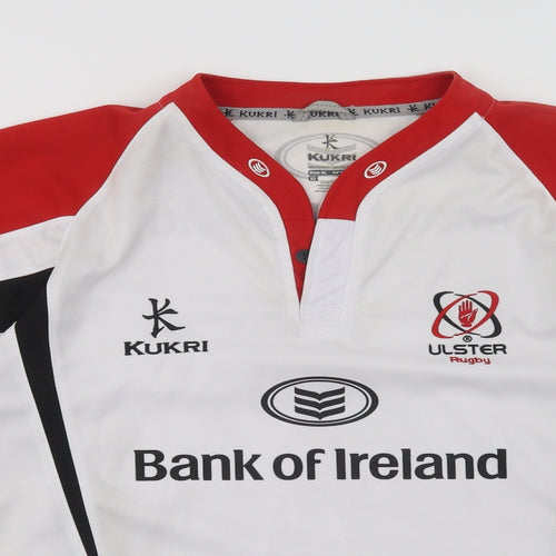 Kukri Mens White  Polyacrylate Fibre Cropped T-Shirt Size XL V-Neck  - Ulster Rugby