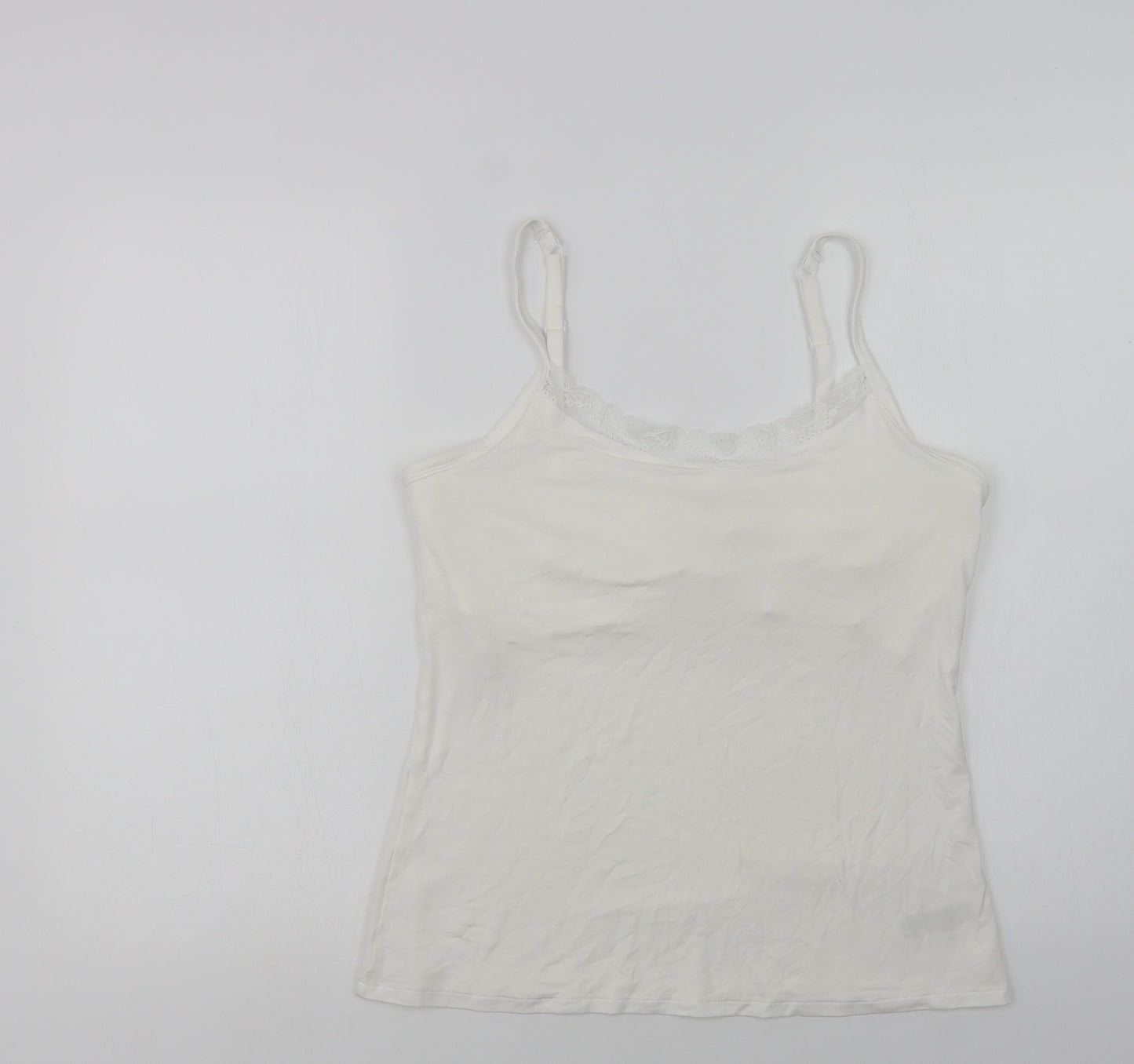 F&F Womens White  Modal Cami Pyjama Top Size 12   - Lace Detail