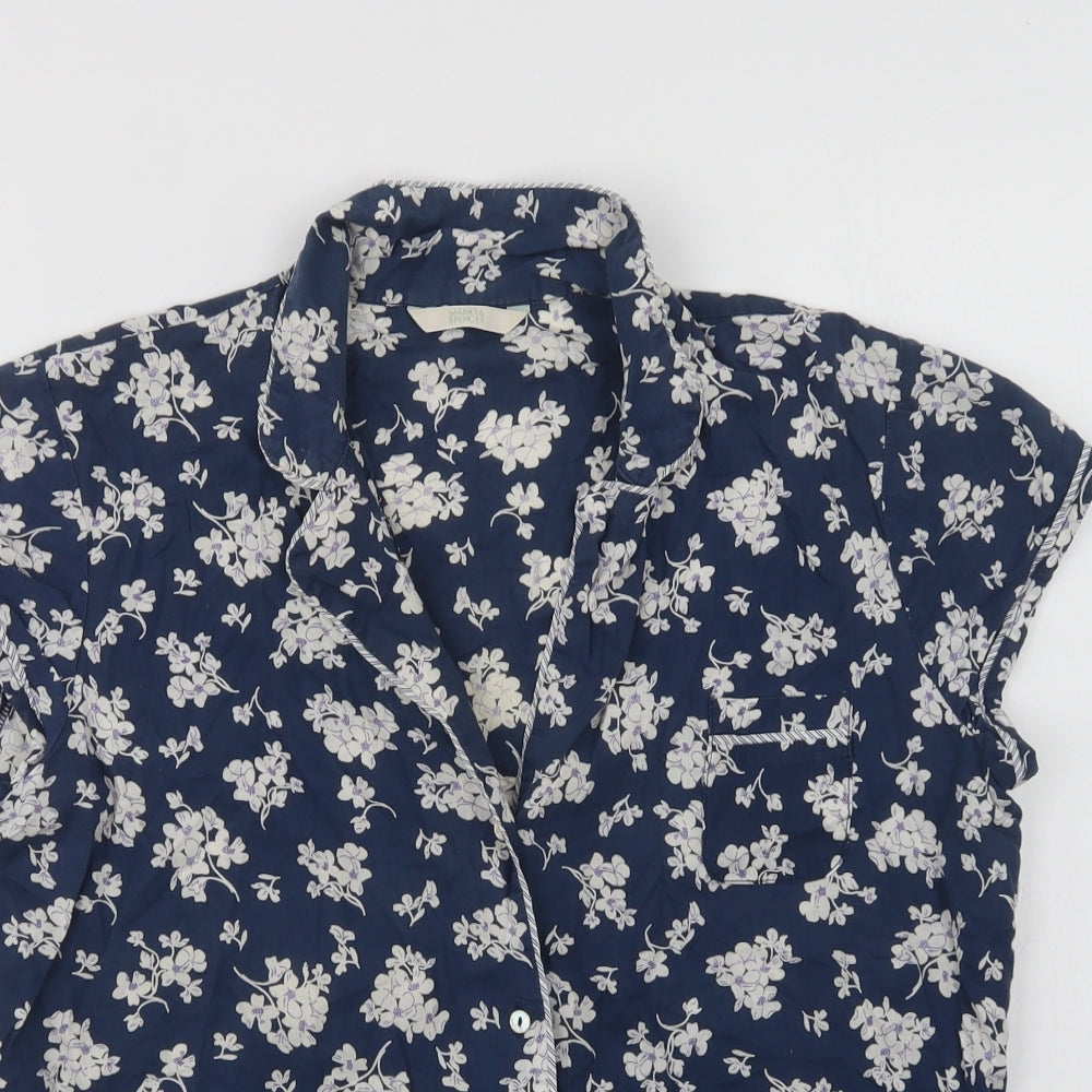 Marks and Spencer Womens Blue Floral Cotton Top Pyjama Top Size 12  Button