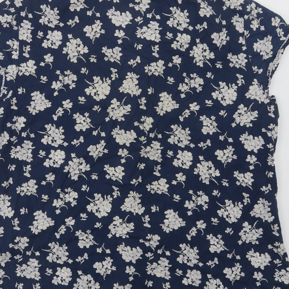 Marks and Spencer Womens Blue Floral Cotton Top Pyjama Top Size 12  Button