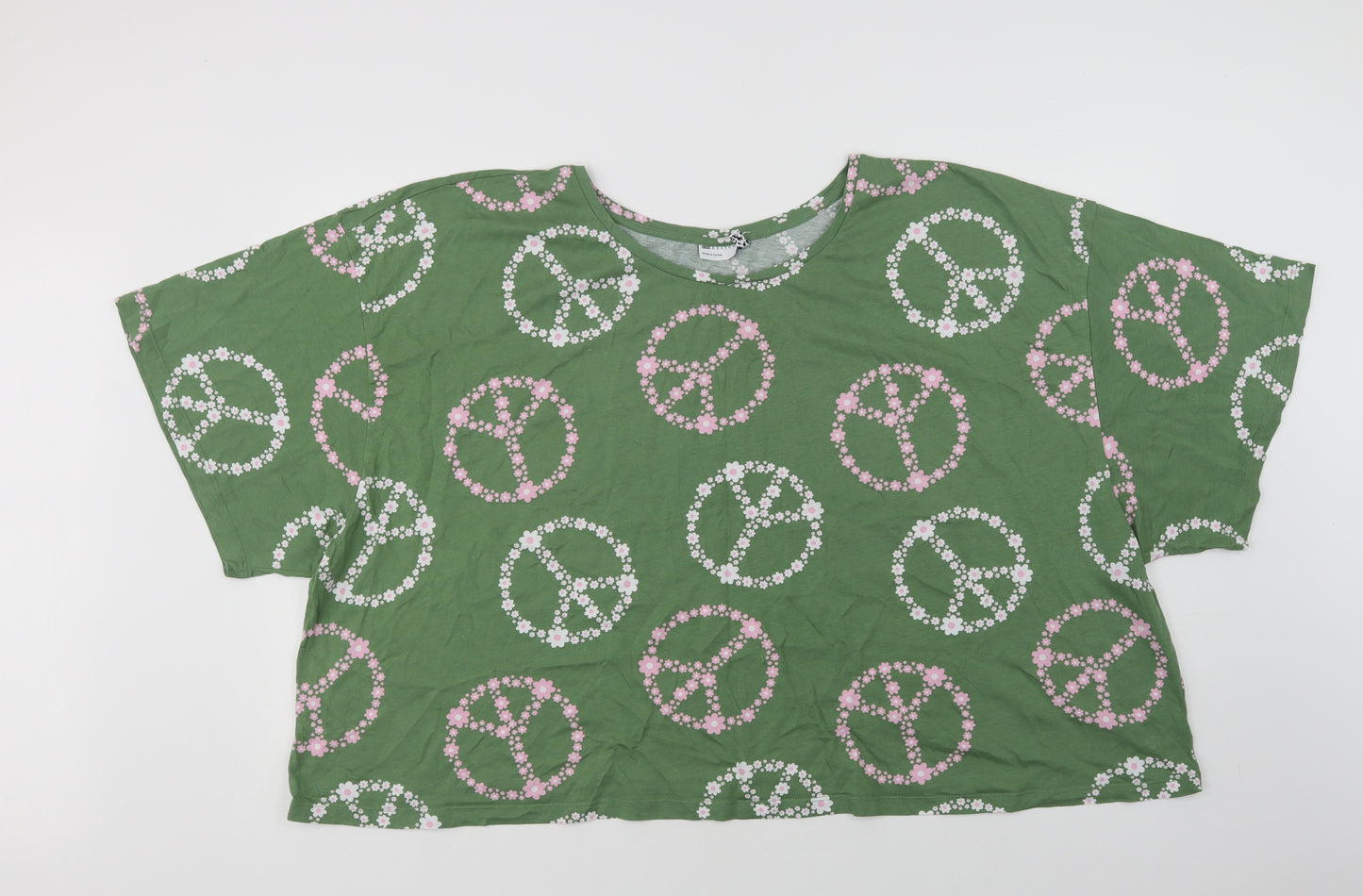 ASOS Womens Green Floral Cotton Basic T-Shirt Size 28 Crew Neck
