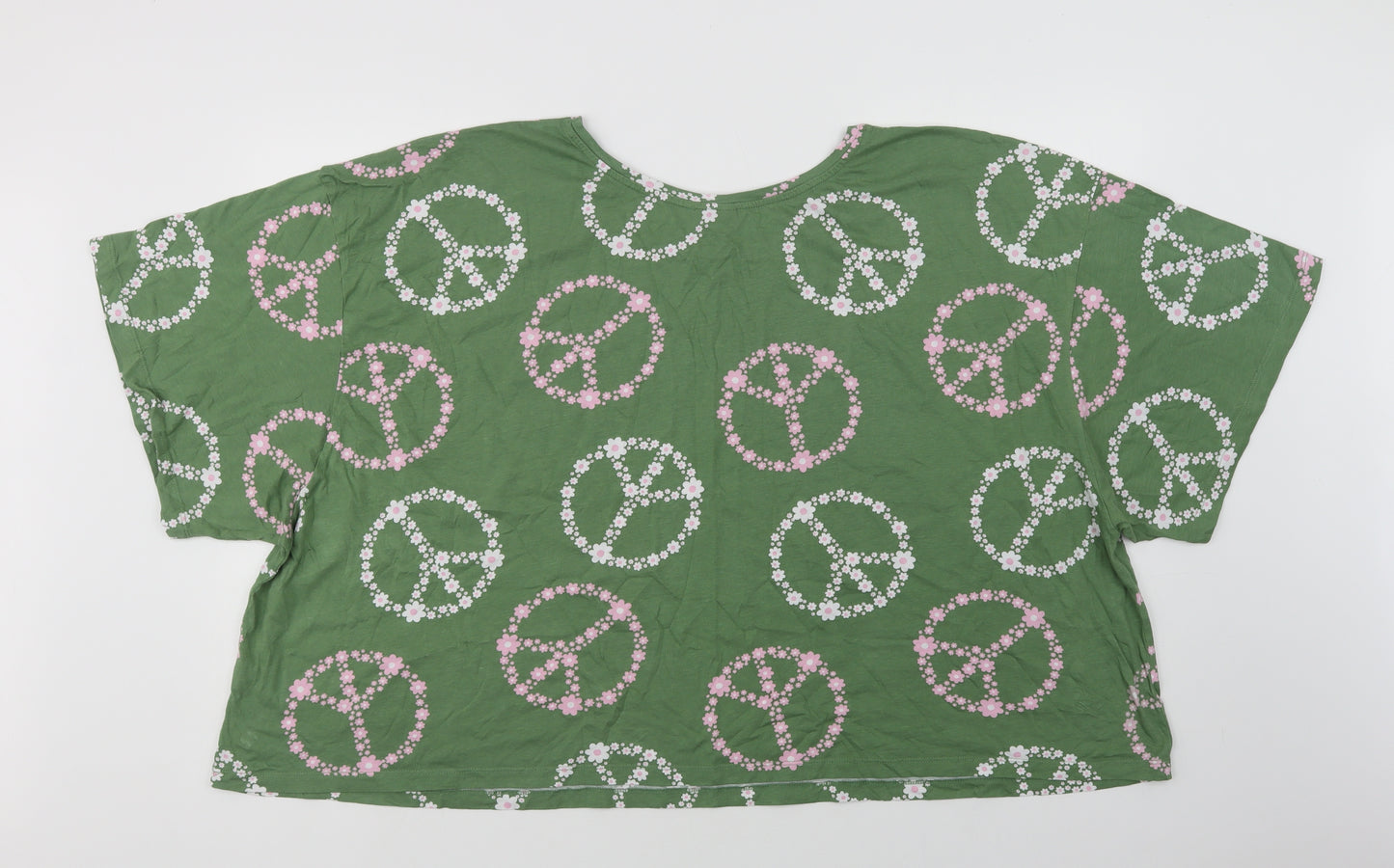 ASOS Womens Green Floral Cotton Basic T-Shirt Size 28 Crew Neck