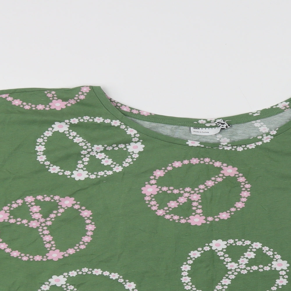 ASOS Womens Green Floral Cotton Basic T-Shirt Size 28 Crew Neck