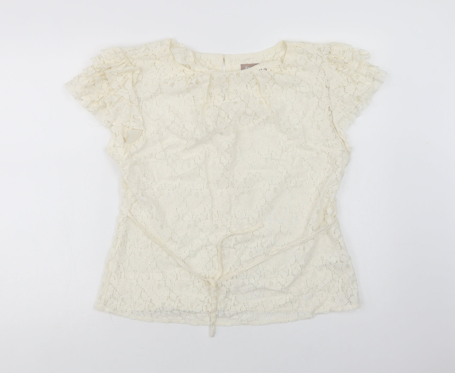 A Wear Womens Ivory  Cotton Basic Blouse Size 14 Round Neck - Lace Overlay