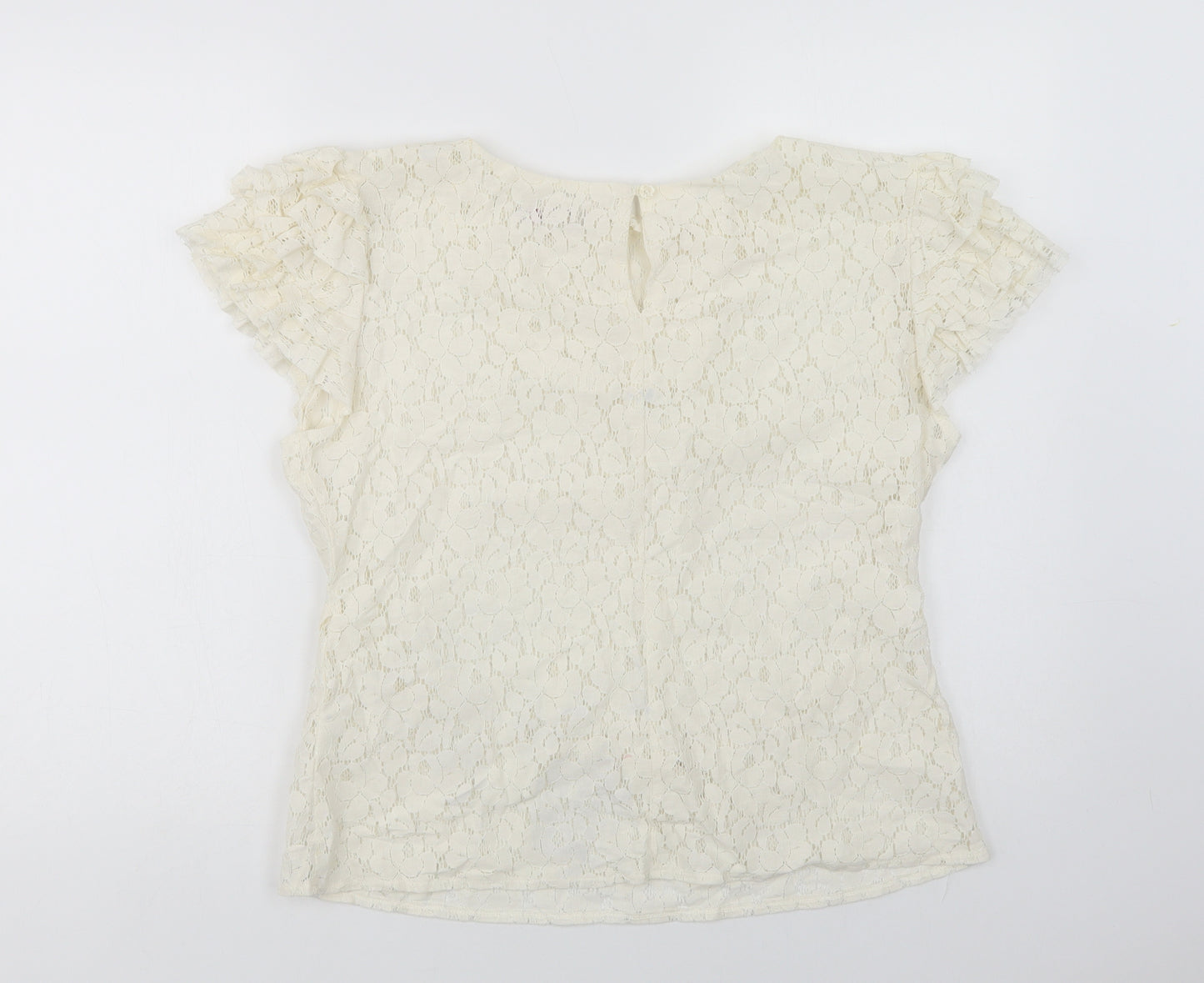 A Wear Womens Ivory  Cotton Basic Blouse Size 14 Round Neck - Lace Overlay