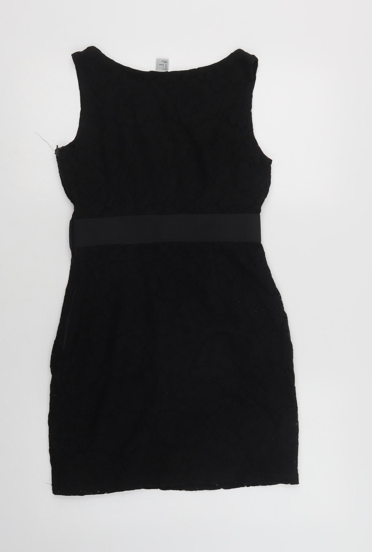 H&M Womens Black  Cotton Mini  Size 8  Round Neck Zip - Lace Overlay
