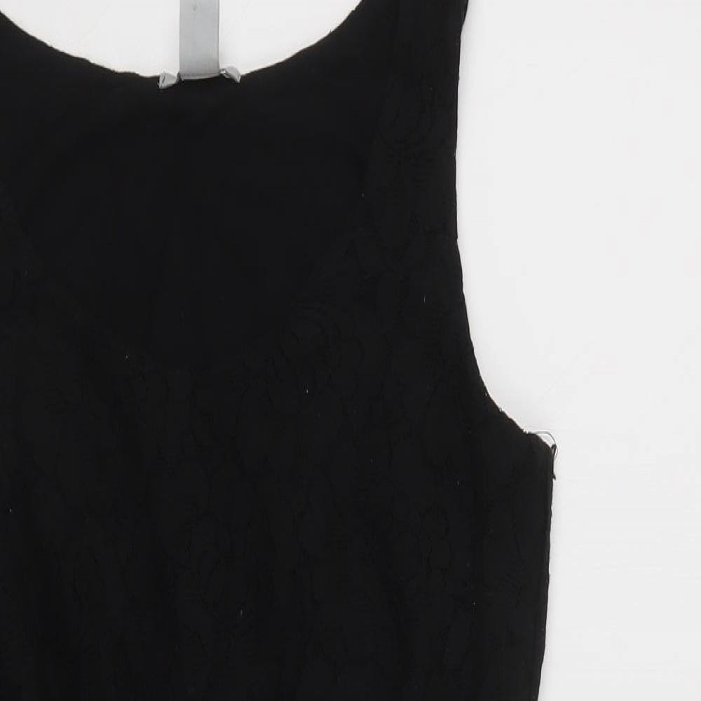 H&M Womens Black  Cotton Mini  Size 8  Round Neck Zip - Lace Overlay