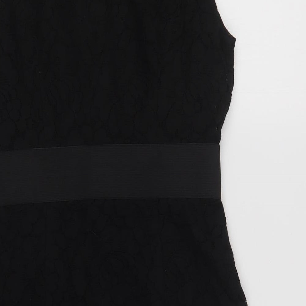 H&M Womens Black  Cotton Mini  Size 8  Round Neck Zip - Lace Overlay