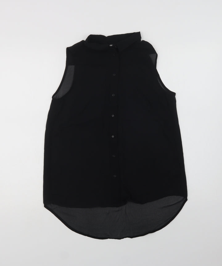 H&M Womens Black Polyester Basic Blouse Size 6 Collared