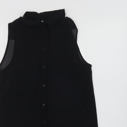 H&M Womens Black  Polyester Basic Blouse Size 6 Collared