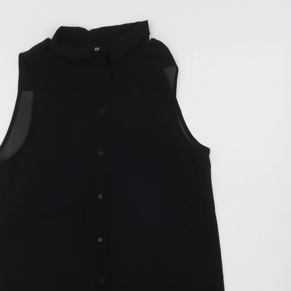 H&M Womens Black  Polyester Basic Blouse Size 6 Collared