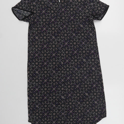New Look Womens Black Geometric Polyester Shift  Size 8  Crew Neck Button