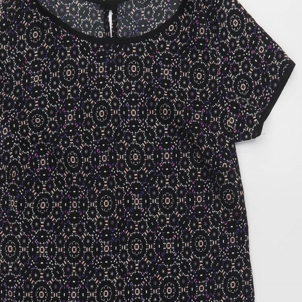 New Look Womens Black Geometric Polyester Shift  Size 8  Crew Neck Button