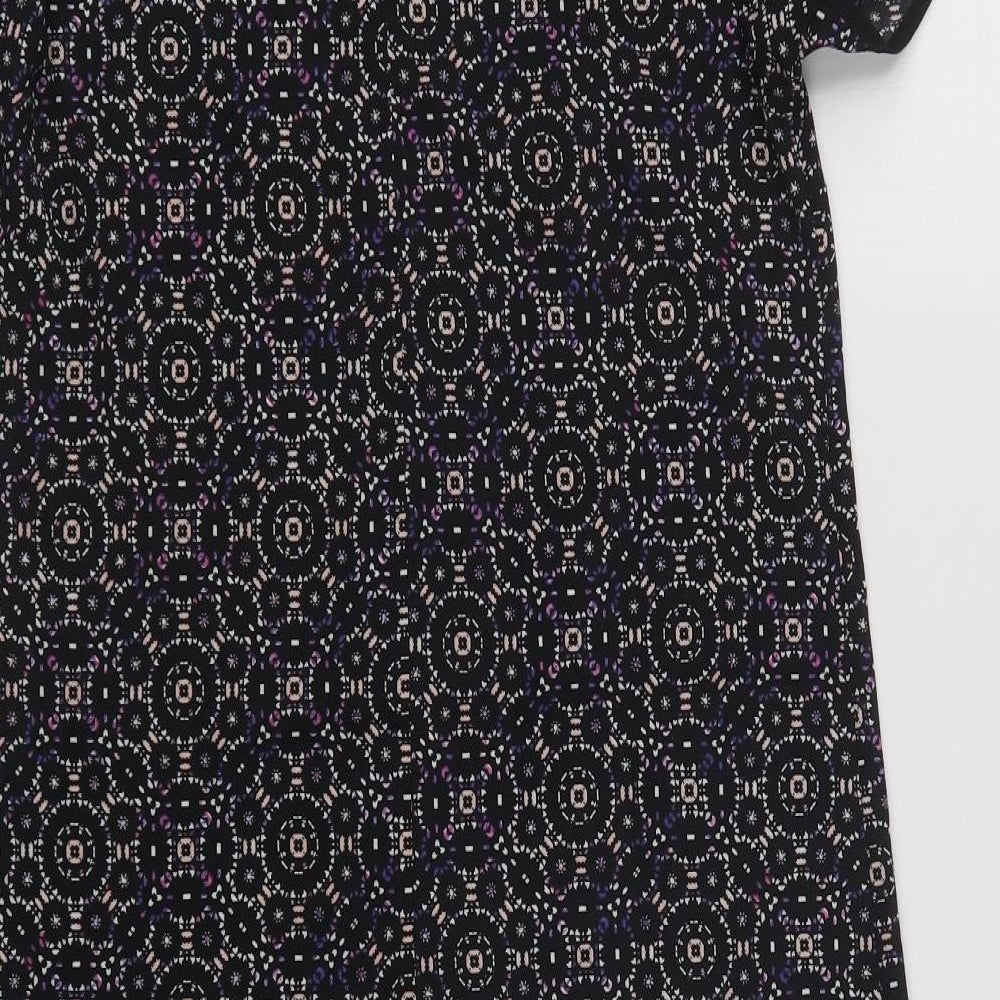 New Look Womens Black Geometric Polyester Shift  Size 8  Crew Neck Button