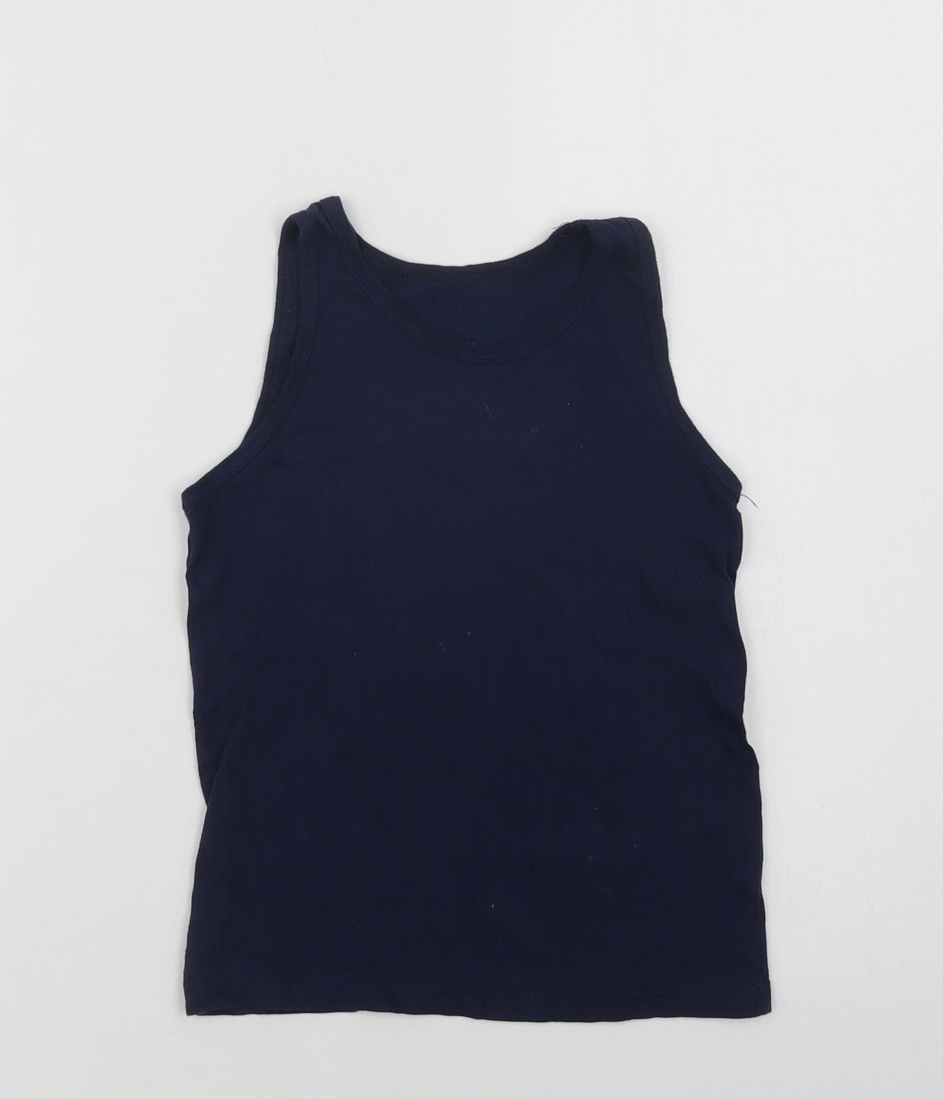 Matalan Girls Blue  Cotton Basic Tank Size 6-7 Years Crew Neck