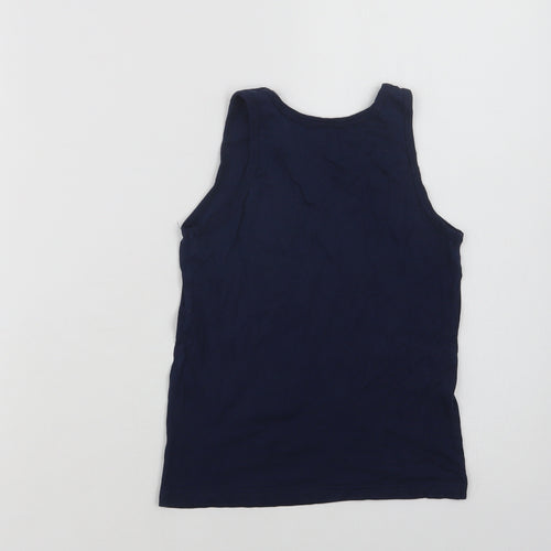 Matalan Girls Blue  Cotton Basic Tank Size 6-7 Years Crew Neck