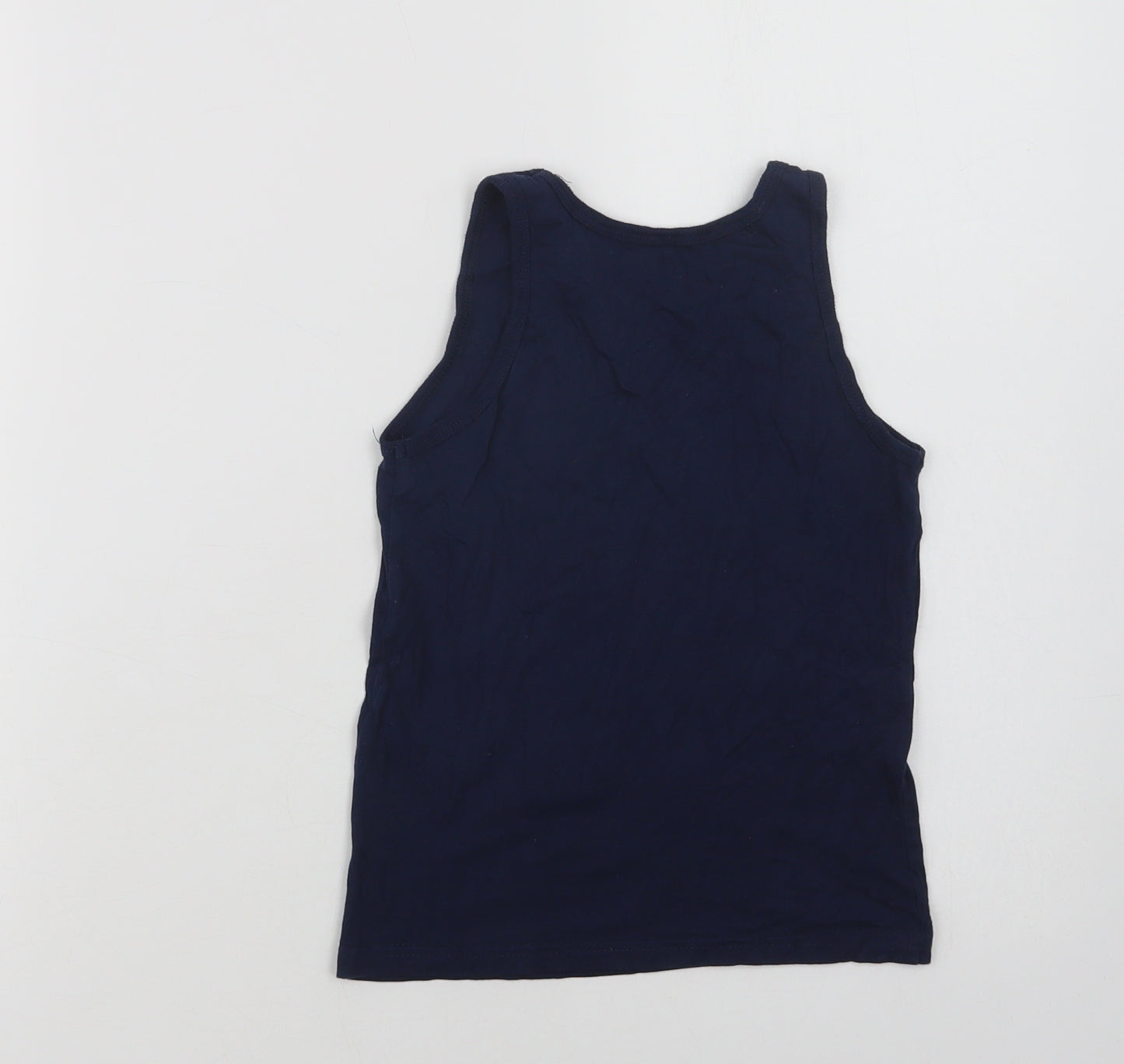 Matalan Girls Blue  Cotton Basic Tank Size 6-7 Years Crew Neck