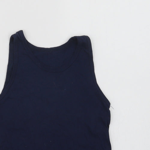 Matalan Girls Blue  Cotton Basic Tank Size 6-7 Years Crew Neck