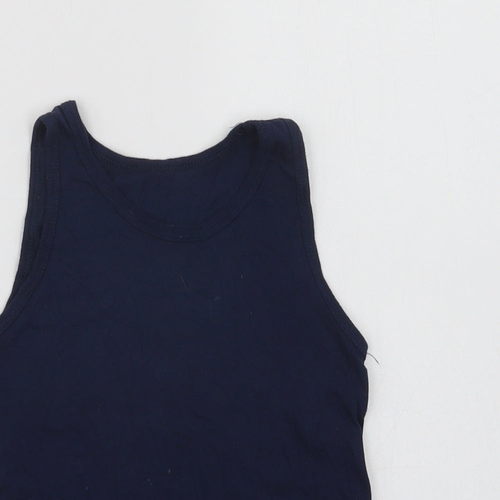 Matalan Girls Blue  Cotton Basic Tank Size 6-7 Years Crew Neck
